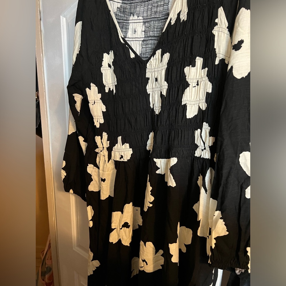Black and white flowered mid calf length dress